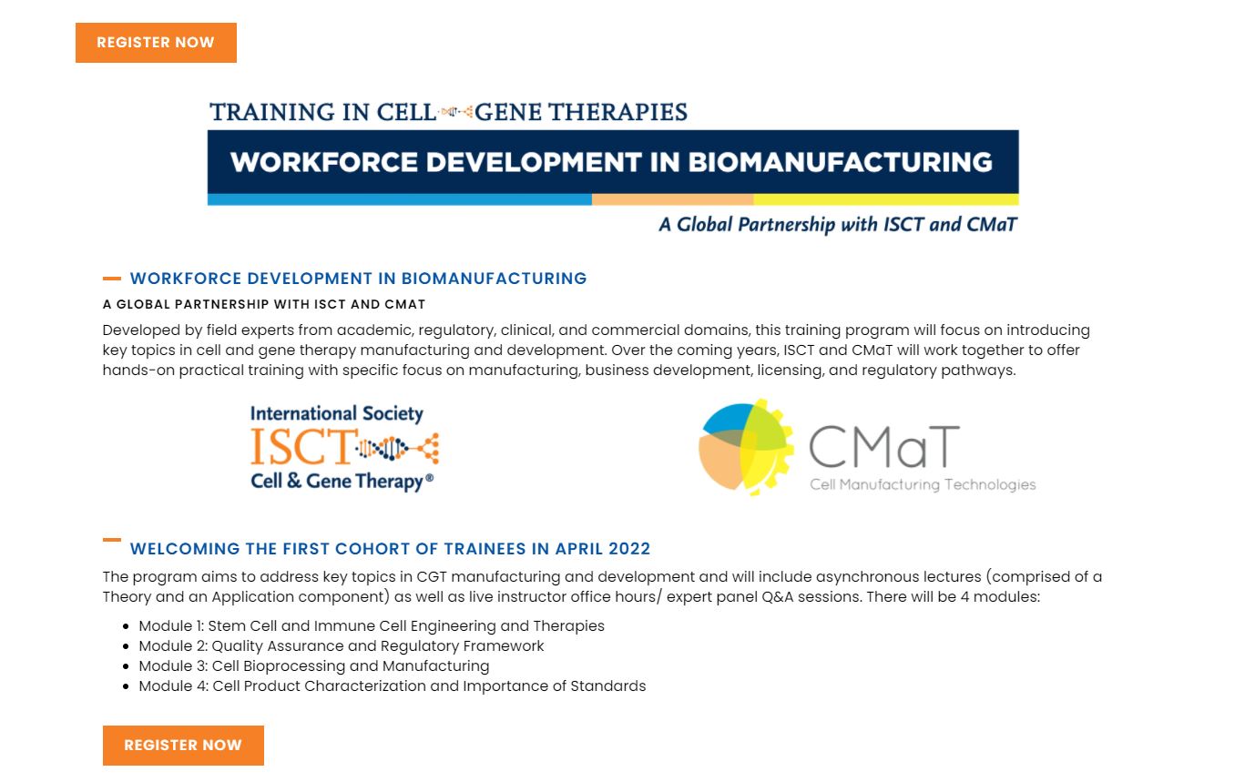 A Vital Training Opportunity for CGT Manufacturing - A Global Partnership with ISCT & CMaT  