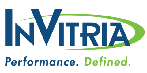 InVitria, Inc. logo - blue lettering that spells out InVitria, Inc. with a curved green half oval at the end and below the words performance in blue and defined in green
