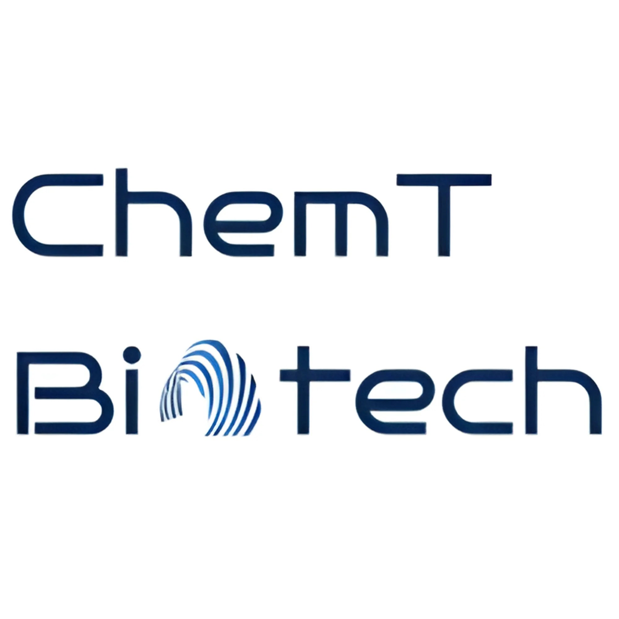 ChemT Biotechnology logo - blue lettering that spells out ChemT Biotechnology, and the o is in blue lines in the shape of a short rainbow